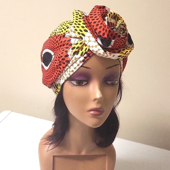HOSTPICK African polyester wax print pre_tied headwrap with bow,tribal chemo hat - Picture 4 of 12